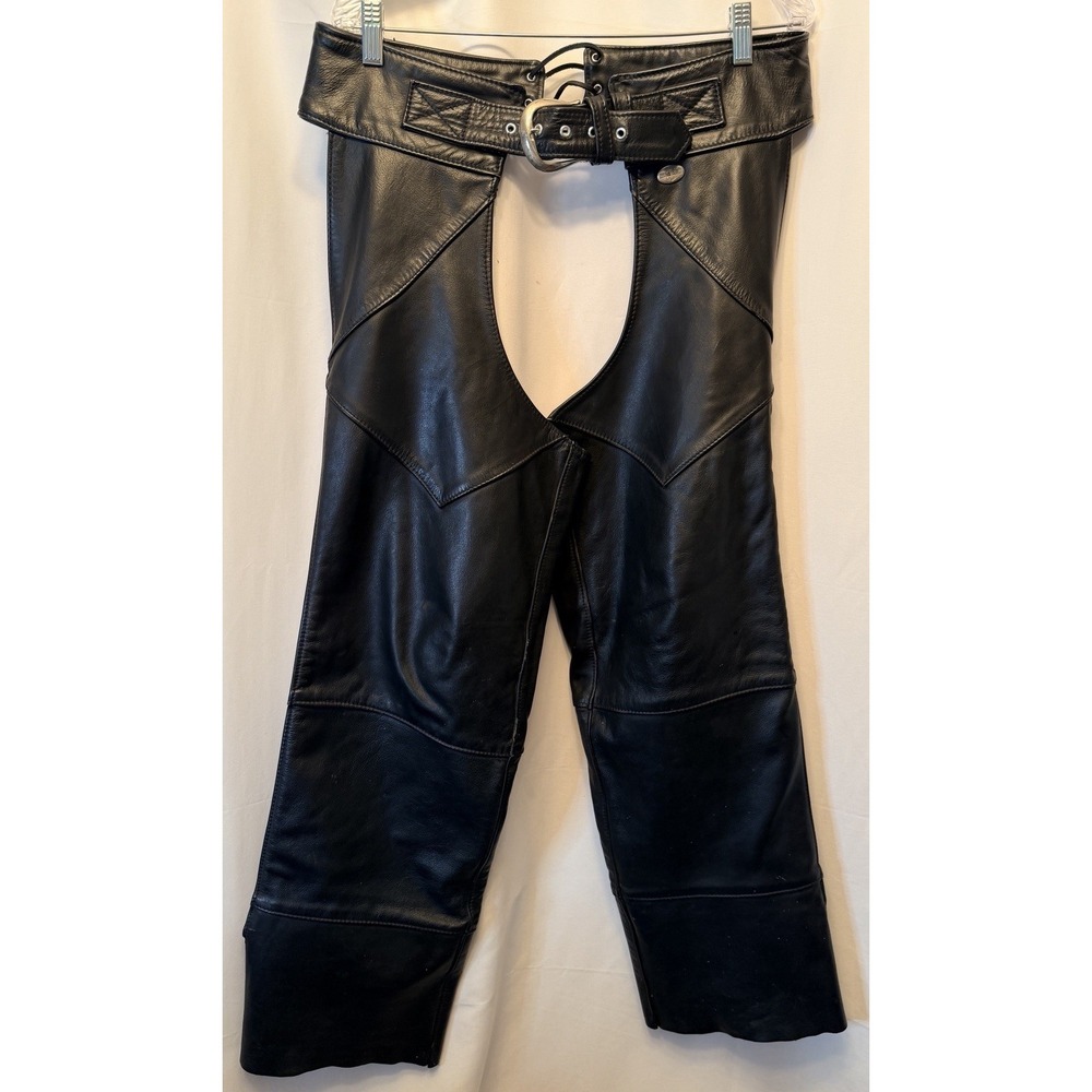 Harley-Davidson Genuine Black Leather Motorcycle Chaps Size M Made In USA Biker